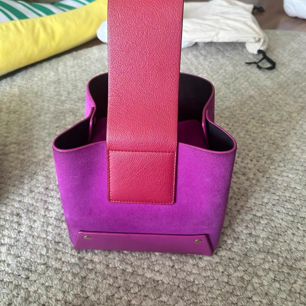 Yuzefi Magenta Suede Mini Bucket Bag with Pink Handle